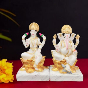 The idol of Lord Laxmi-Ganesh serves as an extraordinary symbol of prosperity (Marble) - 10 inch