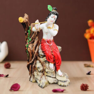 Lord Krishna Sitting on a Tree idol Showpiece for home decor (Marble) - 20 inch