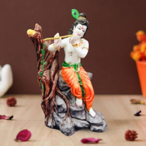 Lord Krishna Sitting on a Tree idol Showpiece for home decor (Marble) - 20 inch
