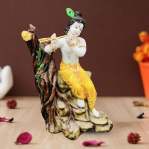 Lord Krishna Sitting on a Tree idol Showpiece for home decor (Marble) - 20 inch