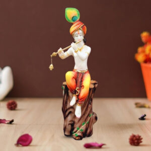 Lord Krishna Sitting on a Tree idol Showpiece for home decor (Marble) - 20 inch