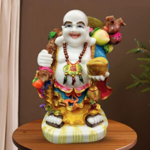 Colorful Laughing Buddha Statue for Prosperity & Luck (Marble) - 18 Inch