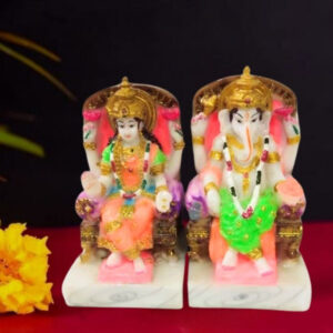 The idol of Lord Laxmi-Ganesh serves as an extraordinary symbol of prosperity (Marble) - 6 inch