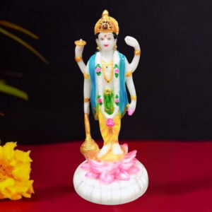 Lotus Lord Vishnu Idol Showpiece for home & office (Marble) - 8 inch