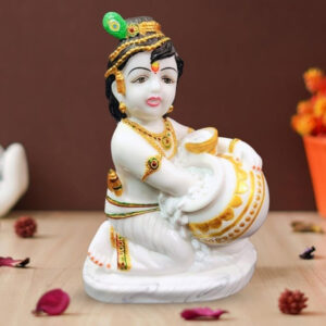 Bal Krishna Makhan Chor idol showpiece for home decor (Marble) – 10 inch