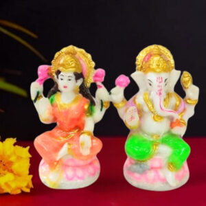 The idol of Lord Laxmi-Ganesh serves as an extraordinary symbol of prosperity (Marble) - 4 inch