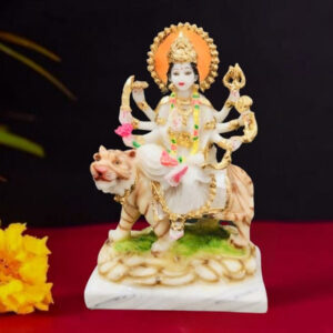 The idol of Maa Durga serves as an extraordinary symbol of prosperity (Marble) - 10 inch