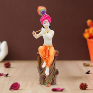 Lord Krishna Sitting on a Tree idol Showpiece for home decor (Marble) - 18 inch