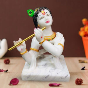 Lord Krishna idol showpiece for home decor (Marble) - 12 inch