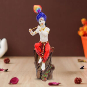 Lord Krishna Sitting on a Tree idol Showpiece for home decor (Marble) - 18 inch