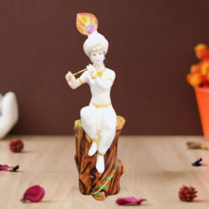 Lord Krishna Sitting on a Tree idol Showpiece for home decor (Marble) - 18 inch