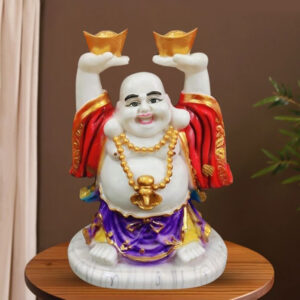 Colorful Laughing Buddha Statue for Prosperity & Luck (Marble) - 12 Inch