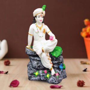 Lord Krishna Sitting on a Stone idol Showpiece for home decor (Marble) - 18 inch