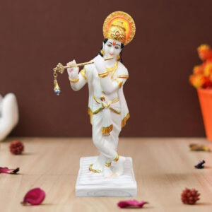Standing Lord Krishna idol showpiece for home decor (Marble) - 15 inch