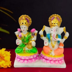 The idol of Lord Laxmi-Ganesh serves as an extraordinary symbol of prosperity (Marble) - 5 inch