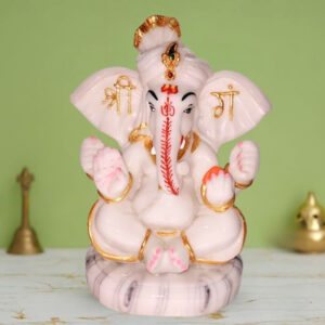 Lord Ganesh idol showpiece for home and office (Marble white gold ) -10 inch