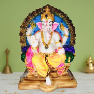 Lord Ganesh idol showpiece for home and office (Marble white gold ) -12 inch