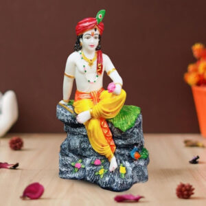 Lord Krishna Sitting on a Rock idol Showpiece for home decor (Marble) - 18 inch