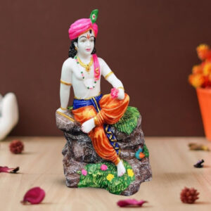 Lord Krishna Sitting on a Stone idol Showpiece for home decor (Marble) - 18 inch