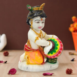 Bal Krishna Makhan Chor idol showpiece for home decor (Marble) – 15 inch