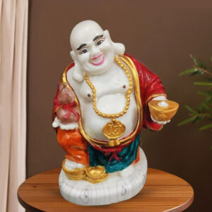Colorful Laughing Buddha Statue for Prosperity & Luck (Marble) - 12 Inch