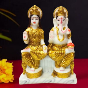 The idol of Lord Laxmi-Ganesh serves as an extraordinary symbol of prosperity (Marble) - 12 inch