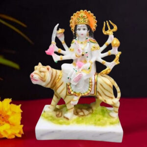 The idol of Maa Durga serves as an extraordinary symbol of prosperity. (Marble) - 8 inch