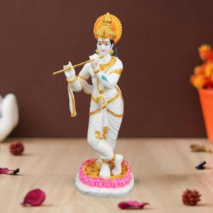 Lotus Lord Krishna idol showpiece for home decor (Marble) - 24 inch