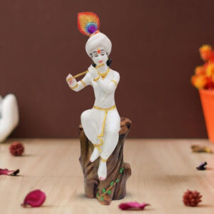 Lord Krishna Sitting on a Tree idol Showpiece for home decor (Marble) - 18 inch