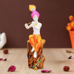 Lord Krishna Sitting on a Tree idol Showpiece for home decor (Marble) - 18 inch