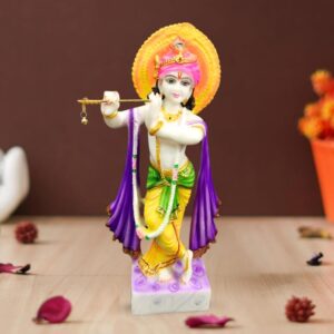 Standing Lord Krishna idol showpiece for home decor (Marble) - 15 inch