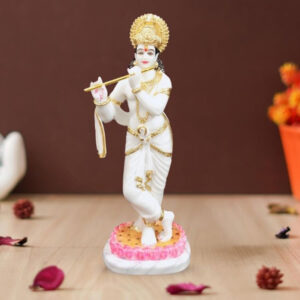 Standing Lord Krishna idol showpiece for home decor (Marble with Foil Work) - 24 inch