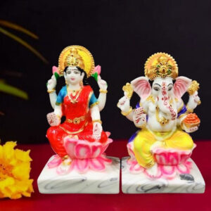 The idol of Lord Laxmi-Ganesh serves as an extraordinary symbol of prosperity (Marble) - 6 inch