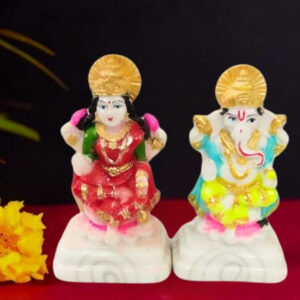 The idol of Lord Laxmi-Ganesh serves as an extraordinary symbol of prosperity (Marble) - 3 inch