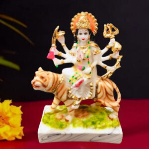 The idol of Maa Durga serves as an extraordinary symbol of prosperity. (Marble) - 8 inch