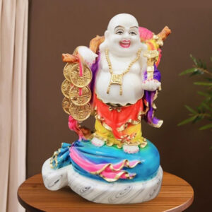 Colorful Laughing Buddha Statue for Prosperity & Luck (Marble) - 18 Inch