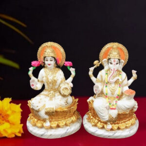 The idol of Lord Laxmi-Ganesh serves as an extraordinary symbol of prosperity (Marble) - 15 inch