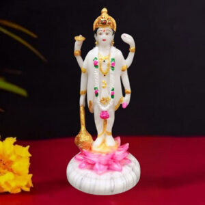 Lotus Lord Vishnu Idol Showpiece for home & office (Marble) - 8 inch