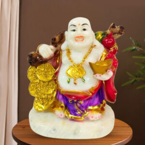 Colorful Laughing Buddha Statue for Prosperity & Luck (Marble) - 10 Inch