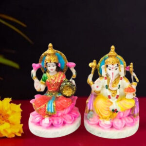 The idol of Lord Laxmi-Ganesh serves as an extraordinary symbol of prosperity (Marble) - 8 inch