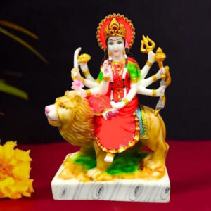 The idol of Maa Durga serves as an extraordinary symbol of prosperity. (Marble) - 11 inch