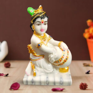 Bal Krishna Makhan Chor idol showpiece for home decor (Marble) – 9 inch