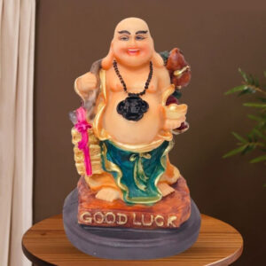 Colorful Laughing Buddha Statue for Prosperity & Luck (Poyresin) - 10 Inch