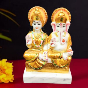 The idol of Lord Laxmi-Ganesh serves as an extraordinary symbol of prosperity (Marble) - 6 inch