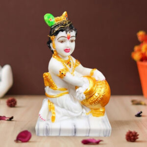 Bal Krishna Makhan Chor idol showpiece for home decor (Marble) – 9 inch