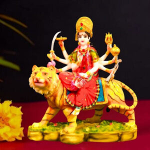 The idol of Maa Durga serves as an extraordinary symbol of prosperity. (Marble) - 11 inch