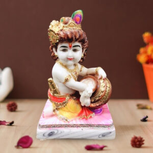Bal Krishna Makhan Chor idol showpiece for home decor (Marble) – 7 inch