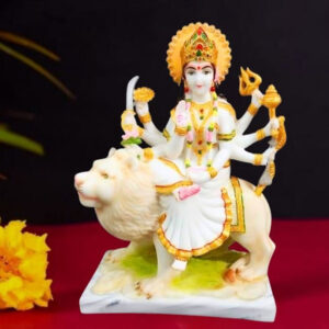 The idol of Maa Durga serves as an extraordinary symbol of prosperity. (Marble) - 11 inch