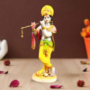 Standing Lord Krishna idol showpiece for home decor (Marble) - 10 inch