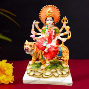 The idol of Maa Durga serves as an extraordinary symbol of prosperity. (Marble) - 10 inch